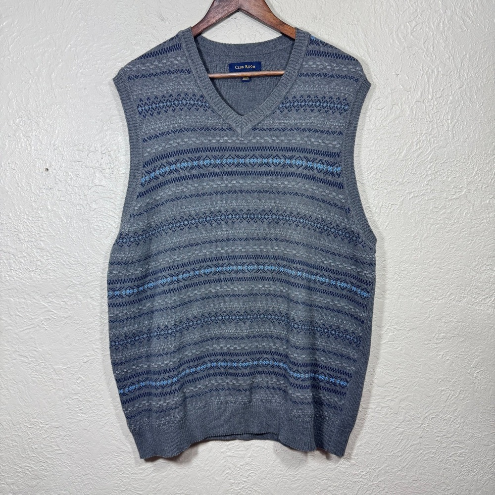 Club Room 100% Cotton Sweater Vest XL Fair Isle Nordic Old Money Preppy‎ Ivy 90s